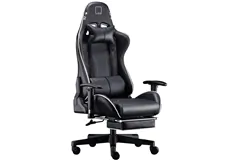 Gaming Chair PU Leather with Headrest Lumbar Support and Footrest (Bla - Click for more details