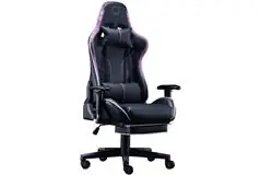 Gaming Chair PU Leather with Headrest Lumbar Support and Footrest (Pur - Click for more details