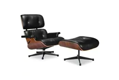 Nicer Furniture &#174;Lounge Chair and Ottoman Black Leather, Rosewood Wood - Click for more details