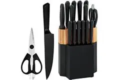 Knife Set, 15 Pieces Black Kitchen Knife Set with Wooden Block - Click for more details