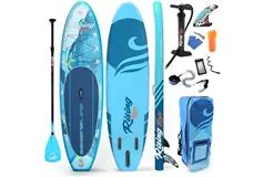 SereneLife Inflatable Stand Up Paddle Board Blue Wave - Click for more details