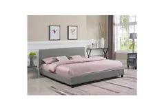 True Contemporary Mirabel King Grey Faux Leather Platform Bed - Click for more details