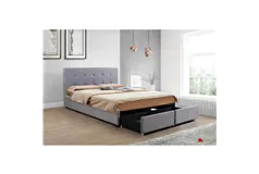 True Contemporary Victoria Full Grey Tufted Linen Platform Bed - Click for more details