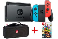 Nintendo Switch Red/Blue Console, Travel Case + Super Mario 3D World 