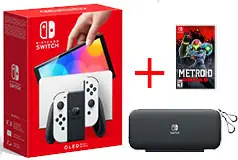 Nintendo Switch OLED White + Carrying Case &amp; Metroid Dread Bundle - Click for more details