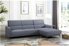 Grey Linen Sectional w Sleek Metal Legs w Right Hand Facing Chaise - Click for more details