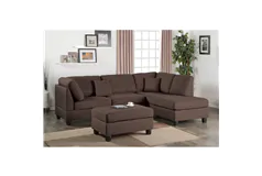 Pistoia Chocolate 3-Piece Sectional Set with Ottoman in Fabric - Click for more details