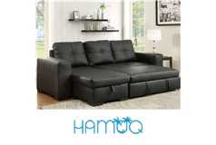Black PU Leather Reversible Sofabed Sectional w Large Lift up Storage - Click for more details