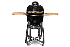Ceramic Kamado BBQ Grill - Black- 18&#39; with Stand and Bamboo Sideboard - Click for more details