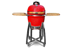 Ceramic Kamado BBQ Grill - Red- 18&#39; with Stand and Bamboo Sideboard - Click for more details