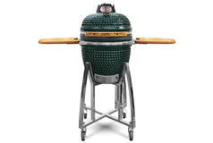 Ceramic Kamado BBQ Grill - Green - 18&#39; with Stand and Bamboo Sideboard - Click for more details
