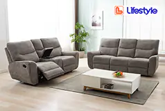 Plush Reclining Sofa and Loveseat in Oatmeal by Lifestyle 