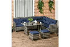 Rattan Outdoor Sofa Set with Dining Table and Chairs - Blue - Click for more details