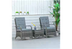 3-Piece Rattan Bistro Set with Cushions, Tempered Glass Tabletop - Click for more details
