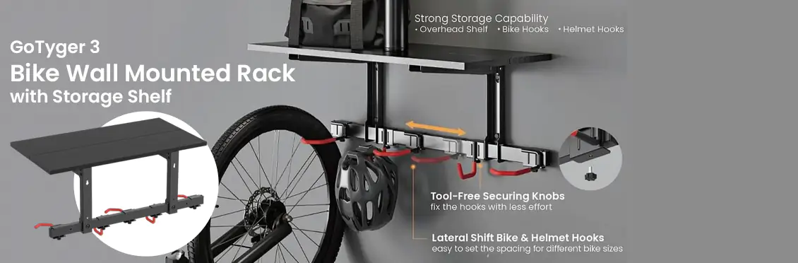GoTyger 3 Bike Wall Mounted Rack with Storage Shelf  - Click for more details