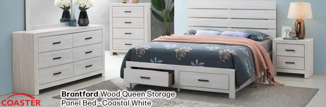 Brantford Wood Queen Storage Panel Bed - Coastal White  - Click for more details