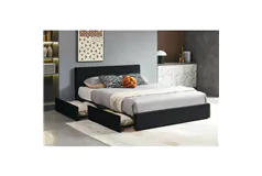 (Black) Queen Velvet Storage Platform Bed Frame - Click for more details