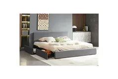 (Grey) Queen Velvet Storage Platform Bed Frame - Click for more details