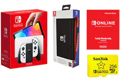Nintendo Switch OLED White with Case/256GB SD Card Bundle - Click for more details