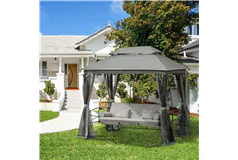 3 Person Outdoor Patio Daybed, 3in1 w/ Mesh Mosquito and Net, Dark Gre