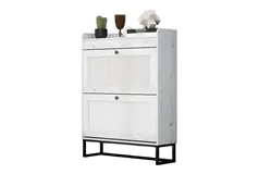 Shoe Storage Cabinet with 2 Flip Drawers, Rattan Doors - Click for more details
