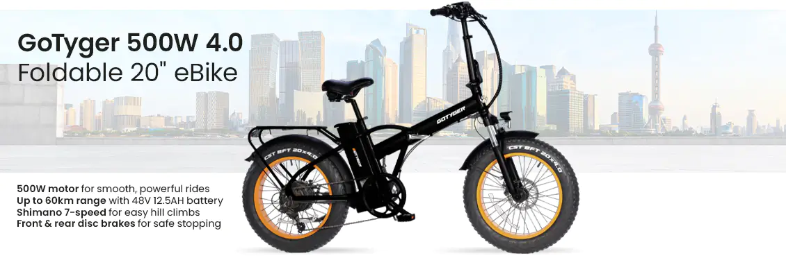 GoTyger 20” 500W 48V Foldable eBike - Black/Orange  - Click for more details