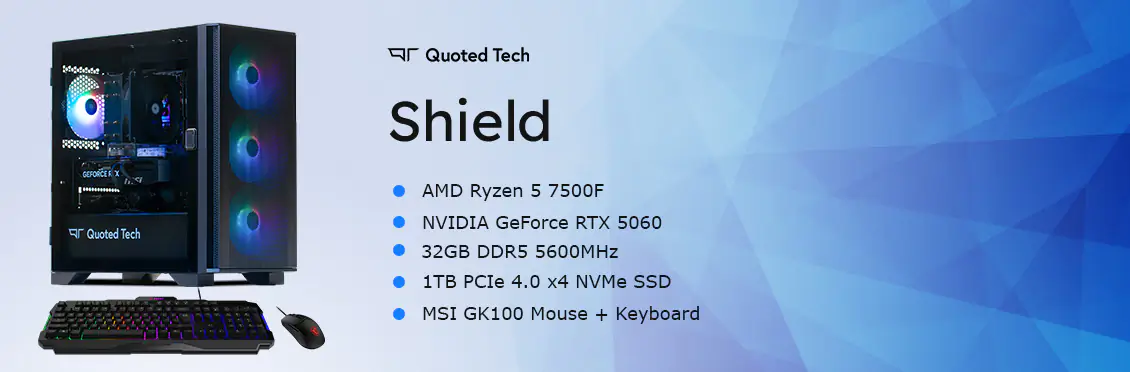 QT Shield RTX 5060 Gaming Desktop Tower (R5 7500F/32GB/1TB/Win 11H)  - Click for more details