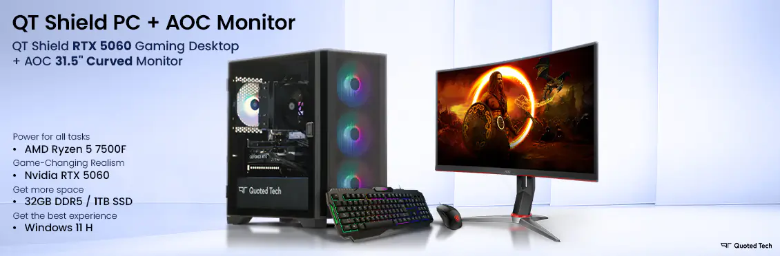 QT Shield RTX 5060 Gaming Desktop Tower + AOC 31.5” Curved 165 Hz Gaming Monitor  - Click for more details