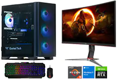 QT Shield RTX 5060 Gaming Desktop Tower + AOC 31.5" Curved Monitor