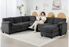 Cozy Corduroy Oversized U-Shaped Modular Sectional Sofa with Spring Cu - Click for more details