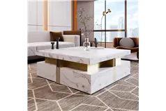 Modern Square Storage Coffee Table w/ 4 Drawers, MDF Construction, Whi - Click for more details