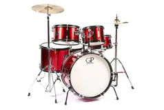 GP 5 Piece Metillac Red Junior Drum Set Complete with Cymbals, Throne