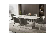 7pc Celeste Marble &amp; Steel Dining Ensemble - Click for more details