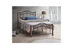 Steel Bed Frame with Walnut Wooden Posts - Single - Click for more details