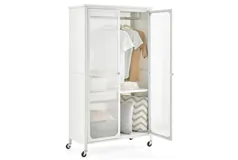 Rolling Storage Armoire Closet with Hanging Rod - Click for more details