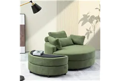 51.2' Oversized Barrel Chair Storage Ottoman 4 Pillows Green - Click for more details