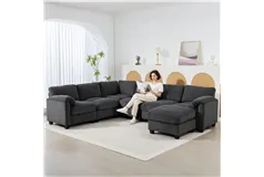 Modular Sectional Sofa with Spring Cushion, Corduroy, Charcoal Grey - Click for more details