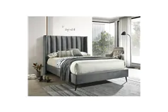 Wingback Tufted Platform Bed - Grey/Queen - Click for more details
