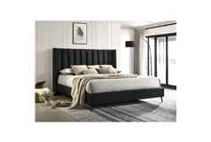 Wingback Tufted Platform Bed - Black/King - Click for more details