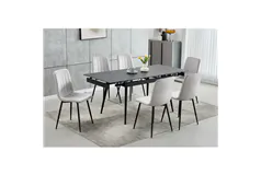 Modern Dining Table with 6 Light Grey Velvet Chairs - Click for more details