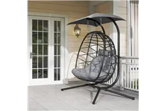 Foldable Double Hanging Egg Chair with Headrest & Canopy – Black - Click for more details