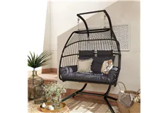 Outdoor Double Wicker Hanging Egg Chair - Dark Grey - Click for more details