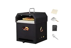 4-in-1 Outdoor Wood Fired Pizza Oven with Pizza Stone - Click for more details