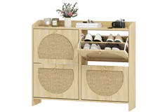 4-Flip Drawer Shoe Cabinet, Rattan Doors, Adjustable Shelves - Click for more details