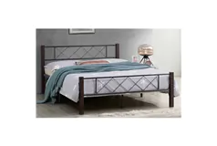 Industrial-Style Bed with Black Metal Frame - Queen - Click for more details