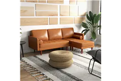Faux Leather L-Shaped Sectional Sofa with Footstool - Brown - Click for more details