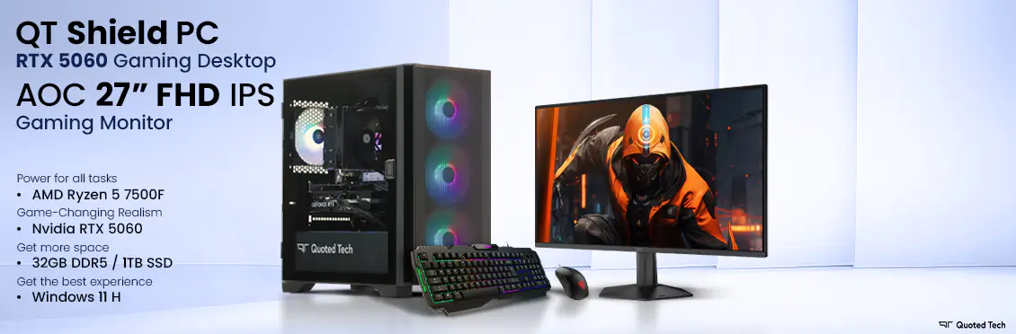 QT Shield RTX 5060 Gaming Desktop Tower + AOC 27” FHD IPS Gaming Monitor  - Click for more details