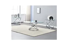 Modern Style 3-Piece Living Room Table Set - Chrome Base - Click for more details