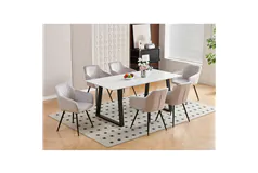 7PC Marble-Top Accent Chair with Tapered Steel Legs - Light Grey - Click for more details