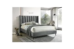 Wingback Tufted Platform Bed - Grey/King - Click for more details